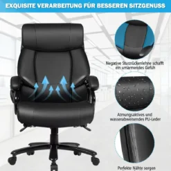 Chefstuhl Bürostuhl Drehstuhl mit Verstellbarer Höhe und Winkel Schwarz