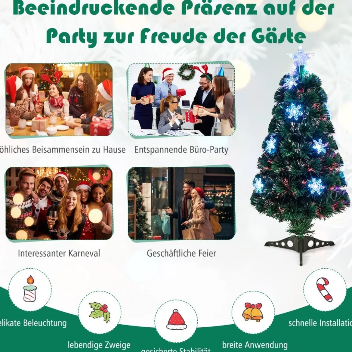 Christbaum LED 90/120/150/180 cm Künstlicher Weihnachtsbaum mit Glasfaser-Farbwechsler Grün