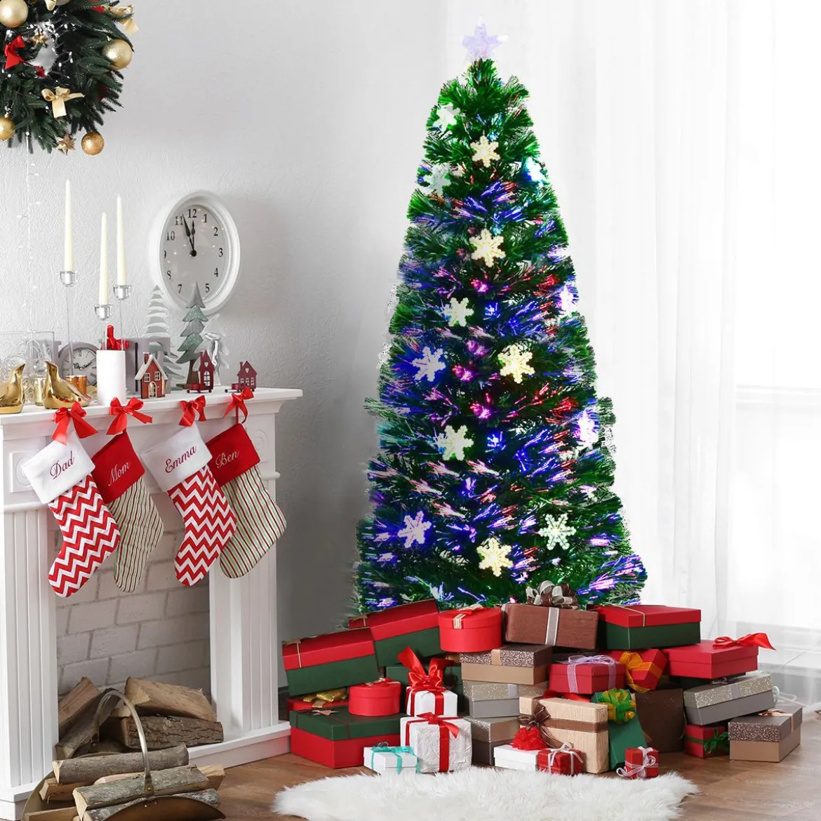 Christbaum LED 90/120/150/180 cm Künstlicher Weihnachtsbaum mit Glasfaser-Farbwechsler Grün