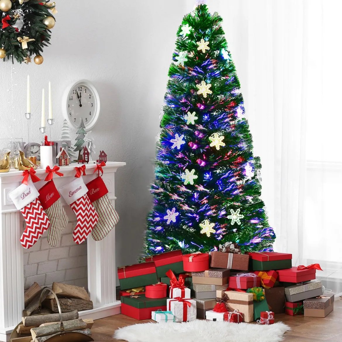 Christbaum LED 90/120/150/180 cm Künstlicher Weihnachtsbaum mit Glasfaser-Farbwechsler Grün