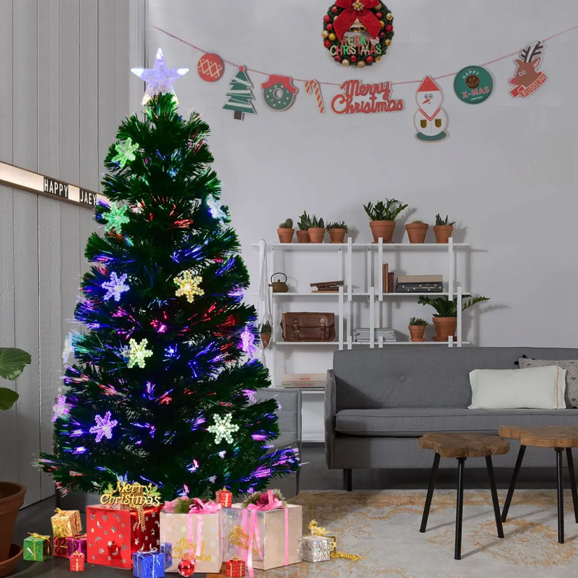 Christbaum LED 90/120/150/180 cm Künstlicher Weihnachtsbaum mit Glasfaser-Farbwechsler Grün