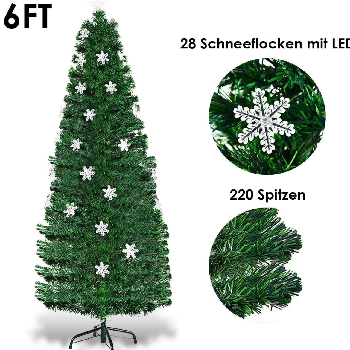 Christbaum LED 90/120/150/180 cm Künstlicher Weihnachtsbaum mit Glasfaser-Farbwechsler Grün