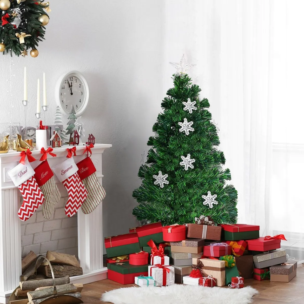 Christbaum LED 90/120/150/180 cm Künstlicher Weihnachtsbaum mit Glasfaser-Farbwechsler Grün