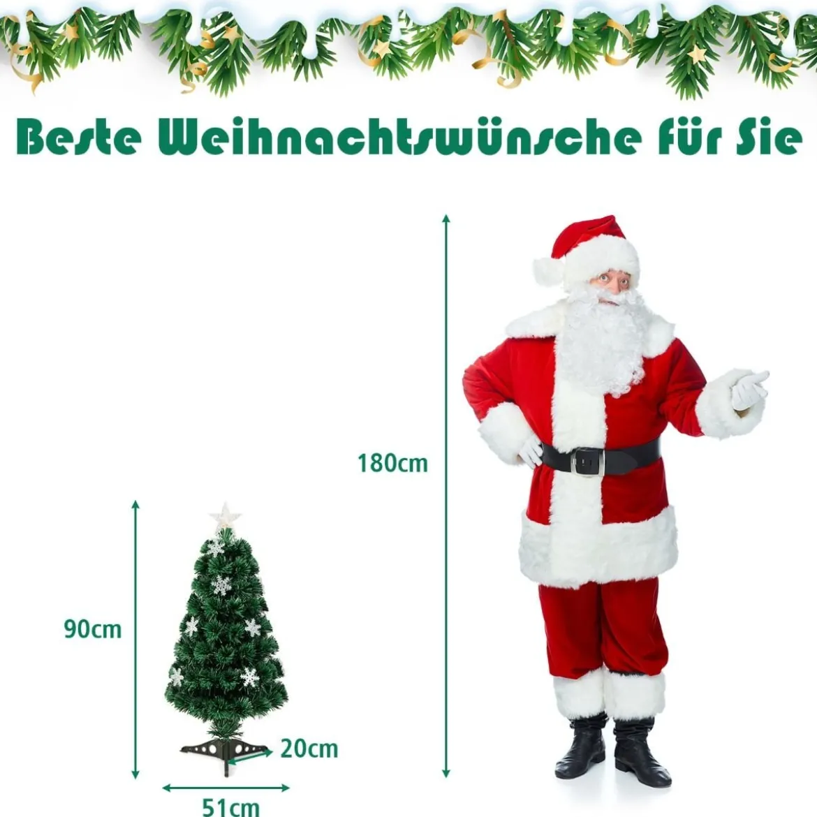 Christbaum LED 90/120/150/180 cm Künstlicher Weihnachtsbaum mit Glasfaser-Farbwechsler Grün