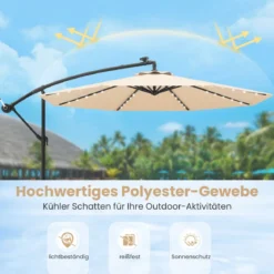 Ø350 cm Ampelschirm mit 40 Solar-LED-Leuchten & Sandsäcke & Kurbel & UV-Schutz Sonnenschirm Grau/Beige/Braun