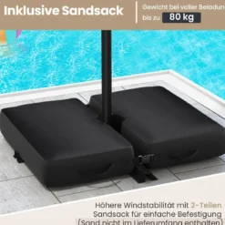 Ø300 cm Ampelschirm mit 40 Solar-LED-Leuchten & Sandsäcke & Kurbel & UV-Schutz Sonnenschirm