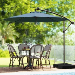 Ø300 cm Ampelschirm mit 40 Solar-LED-Leuchten & Sandsäcke & Kurbel & UV-Schutz Sonnenschirm