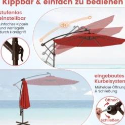 Ø300 cm Ampelschirm mit 40 Solar-LED-Leuchten & Sandsäcke & Kurbel & UV-Schutz Sonnenschirm