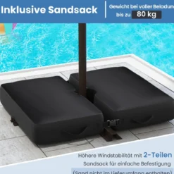 Ø300 cm Ampelschirm mit 40 Solar-LED-Leuchten & Sandsäcke & Kurbel & UV-Schutz Sonnenschirm