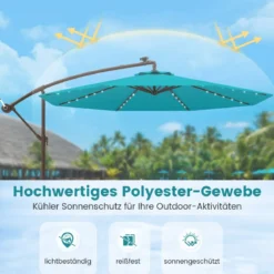 Ø300 cm Ampelschirm mit 40 Solar-LED-Leuchten & Sandsäcke & Kurbel & UV-Schutz Sonnenschirm