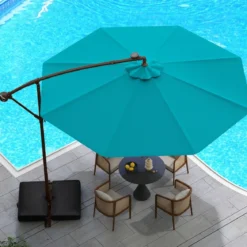 Ø300 cm Ampelschirm mit 40 Solar-LED-Leuchten & Sandsäcke & Kurbel & UV-Schutz Sonnenschirm