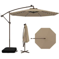 Ø300 cm Ampelschirm mit 40 Solar-LED-Leuchten & Sandsäcke & Kurbel & UV-Schutz Sonnenschirm