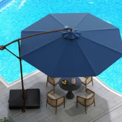 Ø300 cm Ampelschirm mit 40 Solar-LED-Leuchten & Sandsäcke & Kurbel & UV-Schutz Sonnenschirm