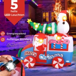 177cm Aufblasbare Deko Weihnachten LED Weihnachtsmann im Auto Weihnachtsdekoration mit Schneemann
