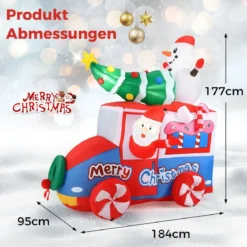 177cm Aufblasbare Deko Weihnachten LED Weihnachtsmann im Auto Weihnachtsdekoration mit Schneemann