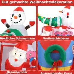 177cm Aufblasbare Deko Weihnachten LED Weihnachtsmann im Auto Weihnachtsdekoration mit Schneemann