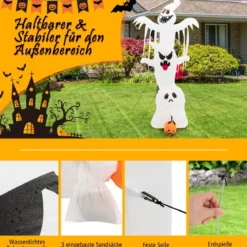 310 cm Aufblasbare Gestapelte Halloween-Geister Halloween-Dekoration mit bunten RGB-Lichtern Weiß