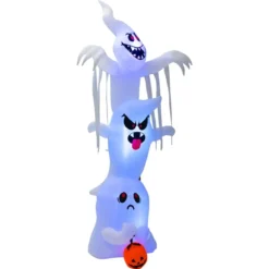 310 cm Aufblasbare Gestapelte Halloween-Geister Halloween-Dekoration mit bunten RGB-Lichtern Weiß