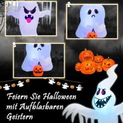 310 cm Aufblasbare Gestapelte Halloween-Geister Halloween-Dekoration mit bunten RGB-Lichtern Weiß