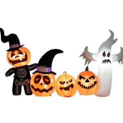 226 cm Aufblasbare Halloween-Dekoration mit LED-Leuchten Geister- und Hexenhüten