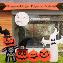 226 cm Aufblasbare Halloween-Dekoration mit LED-Leuchten Geister- und Hexenhüten
