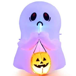 120 cm Aufblasbarer Halloween-Geist mit Kürbis Halloween-Dekoration mit LED-Leuchten Weiß + Orange