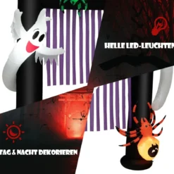 223 cm Aufblasbarer Halloween-Torbogen Dekoration zum Aufblasen mit 2 Geistern und 2 Spinnen
