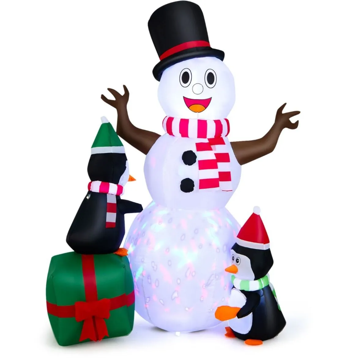 180 cm Aufblasbarer Schneemann mit Pinguinen Weihnachten Deko draußen XL