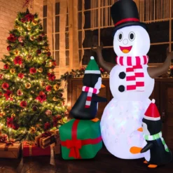 180 cm Aufblasbarer Schneemann mit Pinguinen Weihnachten Deko draußen XL