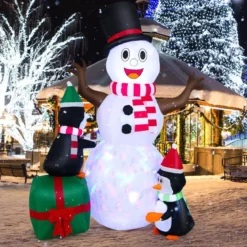 180 cm Aufblasbarer Schneemann mit Pinguinen Weihnachten Deko draußen XL