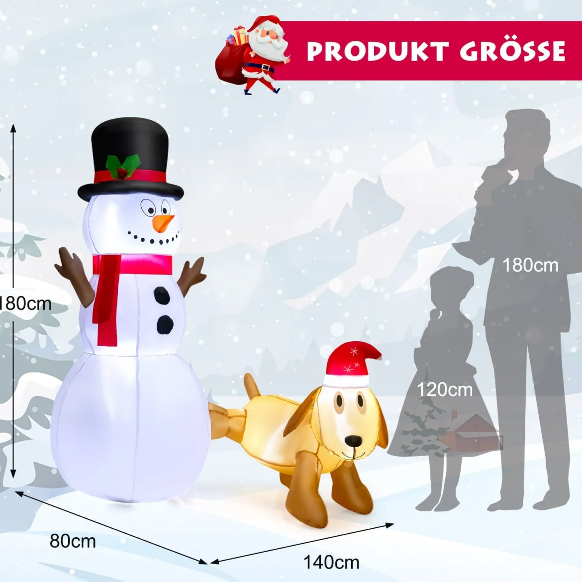180 cm Aufblasbarer Schneemann mit Süßem Hund Aufblasbarer Weihnachtsschneemann