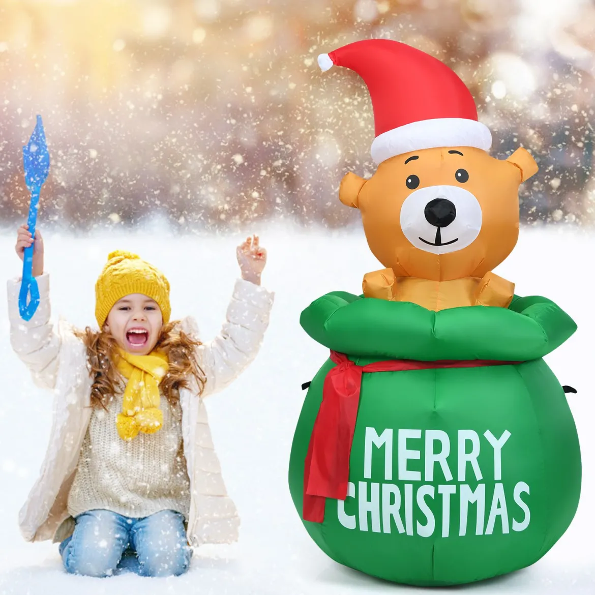 150cm Aufblasbarer Weihnachten Bär mit Beleuchtung als Dekorationen für den Innen- und Außen inkl. Gebläse
