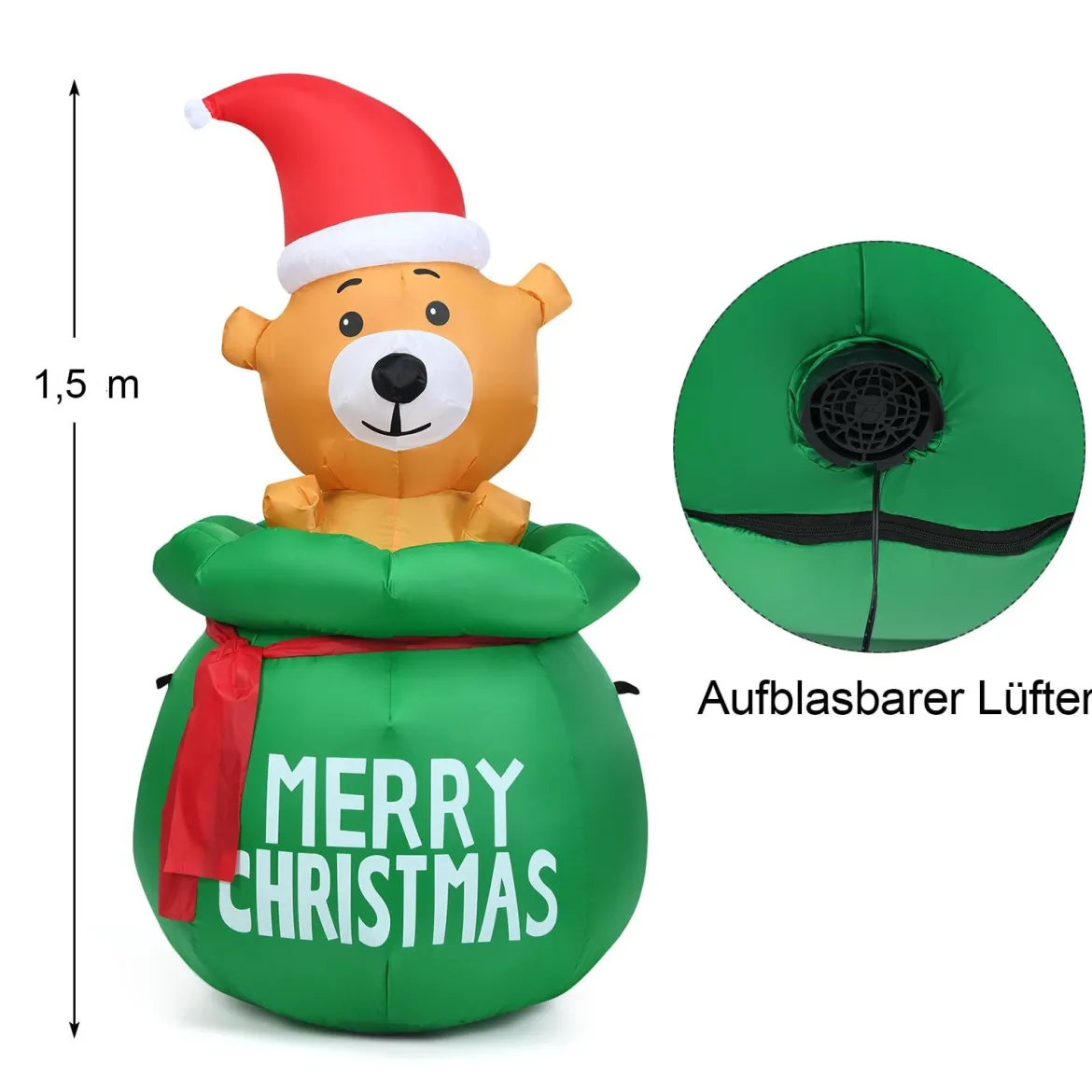 150cm Aufblasbarer Weihnachten Bär mit Beleuchtung als Dekorationen für den Innen- und Außen inkl. Gebläse