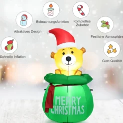 150cm Aufblasbarer Weihnachten Bär mit Beleuchtung als Dekorationen für den Innen- und Außen inkl. Gebläse