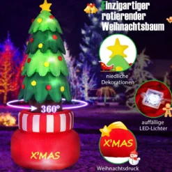245cm aufblasbarer Weihnachtsbaum mit Stern LED Weihnachtsdekoration 360° drehbar