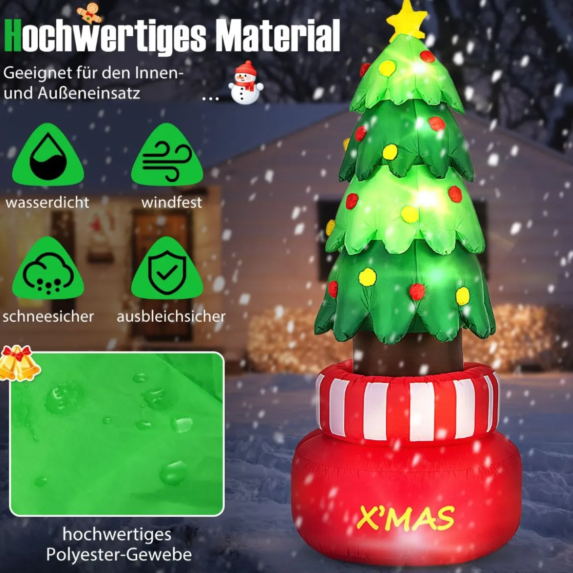 245cm aufblasbarer Weihnachtsbaum mit Stern LED Weihnachtsdekoration 360° drehbar