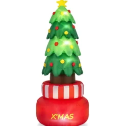 245cm aufblasbarer Weihnachtsbaum mit Stern LED Weihnachtsdekoration 360° drehbar
