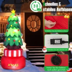 245cm aufblasbarer Weihnachtsbaum mit Stern LED Weihnachtsdekoration 360° drehbar