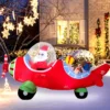 220 cm Aufblasbarer Weihnachtsmann im Flugzeug & Geschenkbox & LED-Lichtern