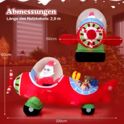 220 cm Aufblasbarer Weihnachtsmann im Flugzeug & Geschenkbox & LED-Lichtern