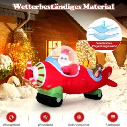 220 cm Aufblasbarer Weihnachtsmann im Flugzeug & Geschenkbox & LED-Lichtern