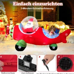 220 cm Aufblasbarer Weihnachtsmann im Flugzeug & Geschenkbox & LED-Lichtern