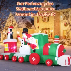 350 cm Aufblasbarer Weihnachtszug mit Weihnachtsmann & Schneemann & Pinguin