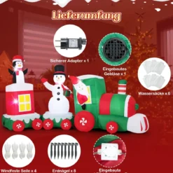350 cm Aufblasbarer Weihnachtszug mit Weihnachtsmann & Schneemann & Pinguin