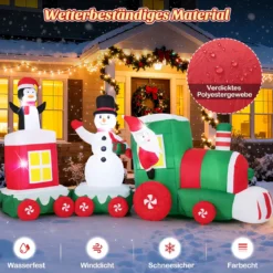 350 cm Aufblasbarer Weihnachtszug mit Weihnachtsmann & Schneemann & Pinguin