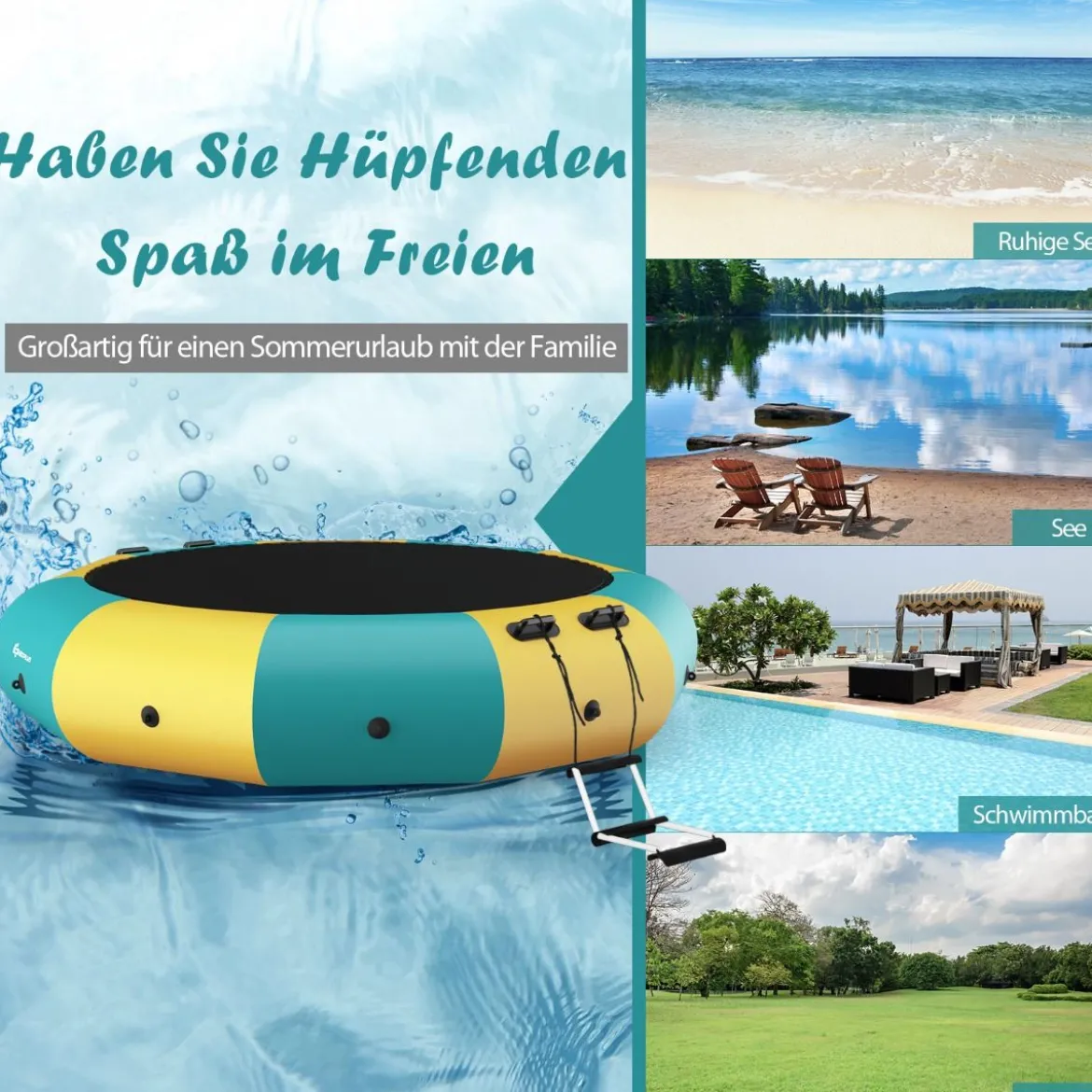305cm Aufblasbares Wassertrampolin mit 500W elektrischer Aufblasvorrichtung Trampolin Bounce Gelb + Grün