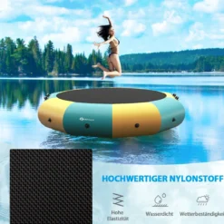 305cm Aufblasbares Wassertrampolin mit 500W elektrischer Aufblasvorrichtung Trampolin Bounce Gelb + Grün