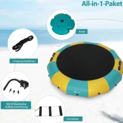 457cm Aufblasbares Wassertrampolin mit 500W elektrischer Aufblasvorrichtung Trampolin Bounce Gelb + Grün