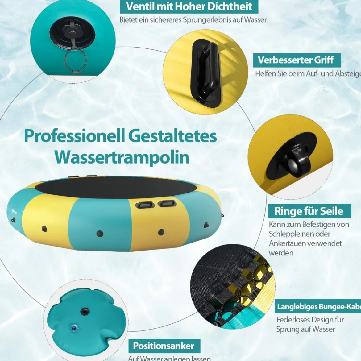 457cm Aufblasbares Wassertrampolin mit 500W elektrischer Aufblasvorrichtung Trampolin Bounce Gelb + Grün