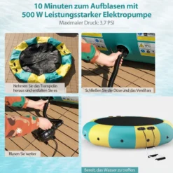 457cm Aufblasbares Wassertrampolin mit 500W elektrischer Aufblasvorrichtung Trampolin Bounce Gelb + Grün